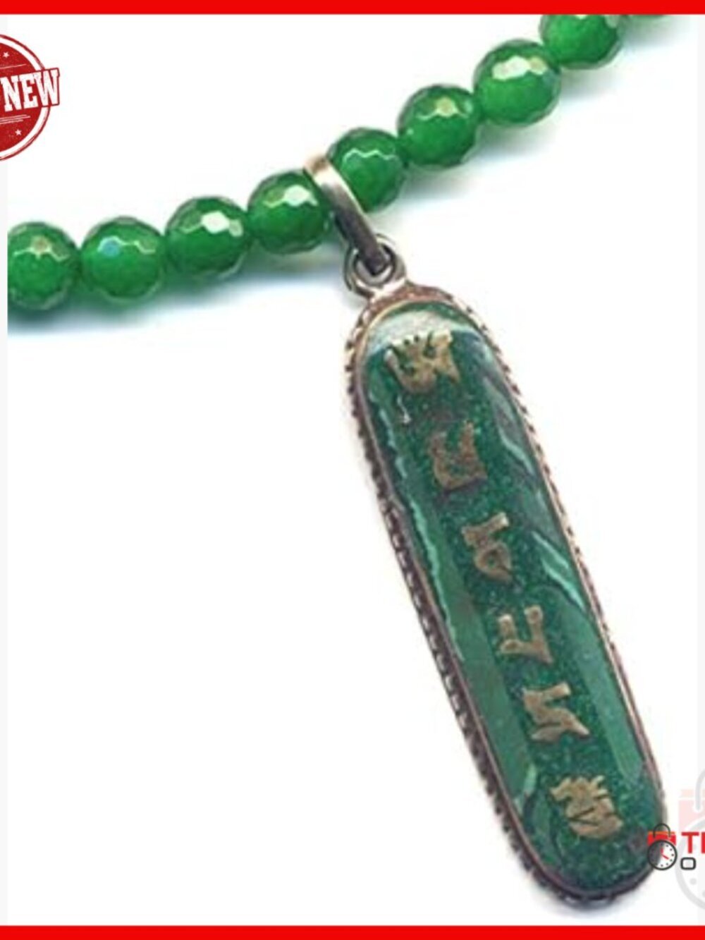 Handmade Om Pendant Necklace with Malachite and Green Onyx, 18" Chain